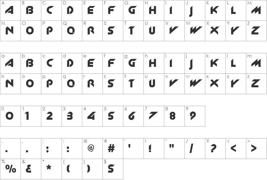 New_Zelek font character map preview