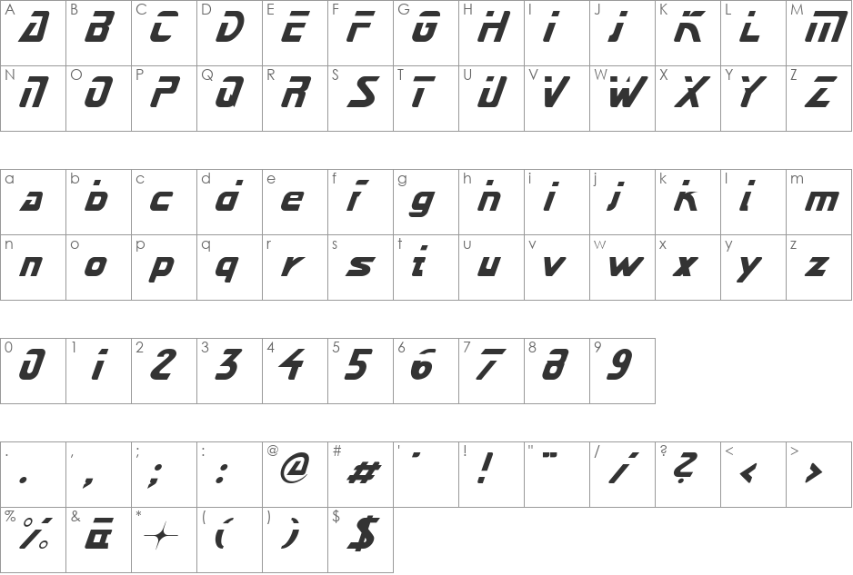 Next Star font character map preview