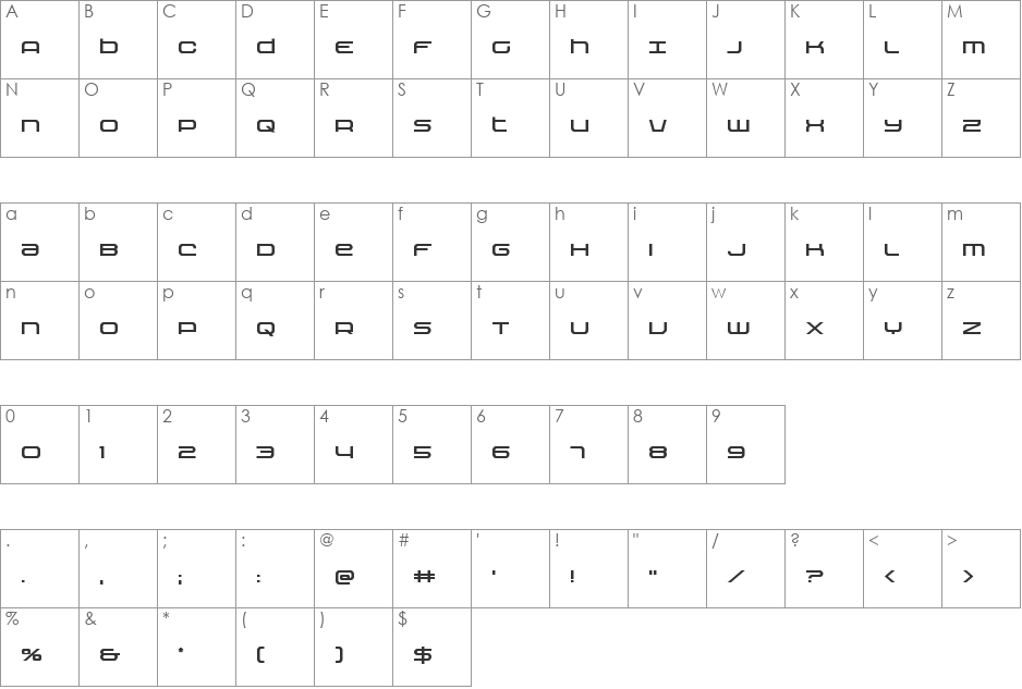 Nextwave font character map preview