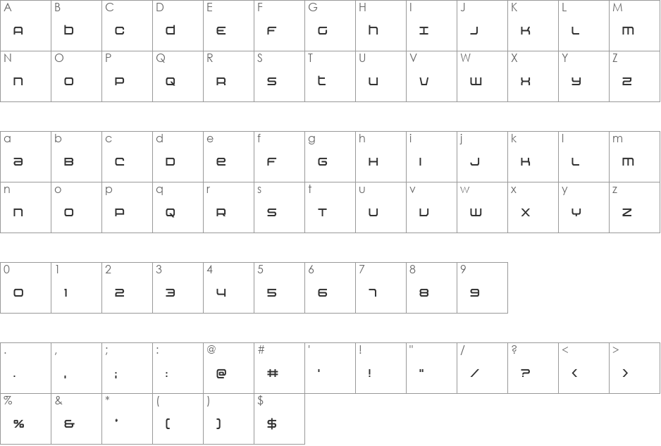 Nextwave Condensed font character map preview