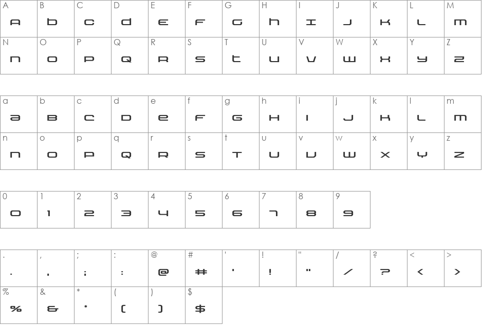 Nextwave Expanded font character map preview