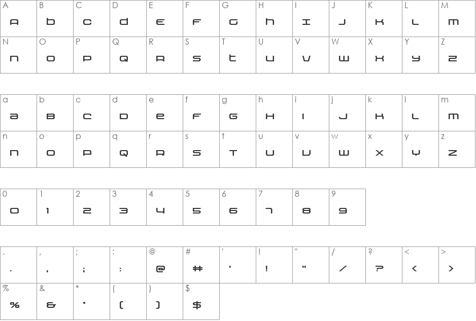 Nextwave Outline Italic font character map preview