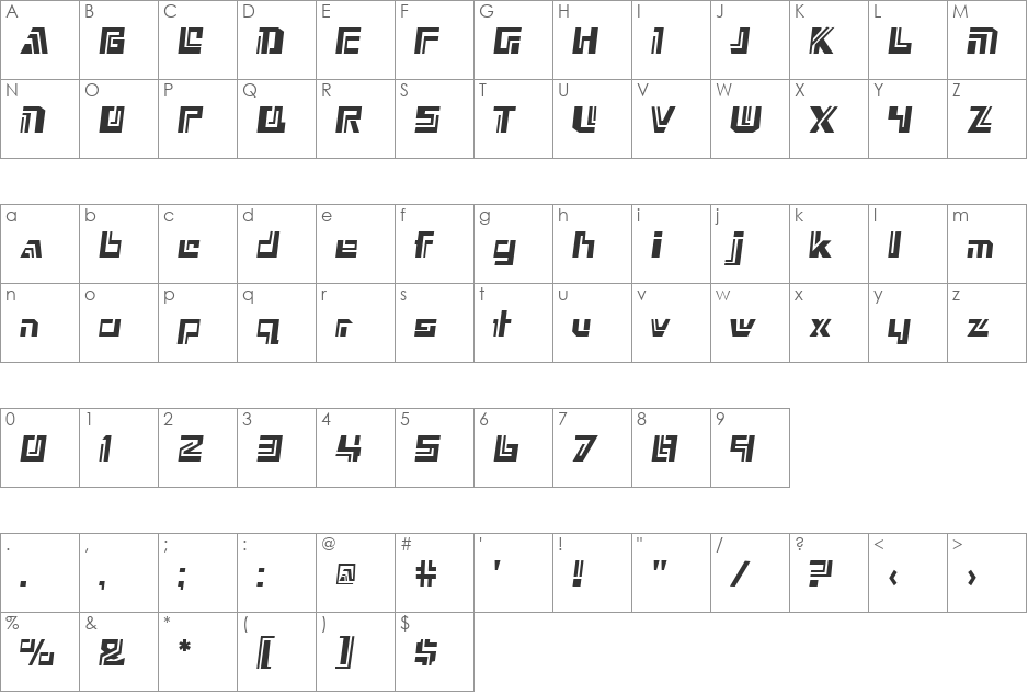 Nexxus font character map preview