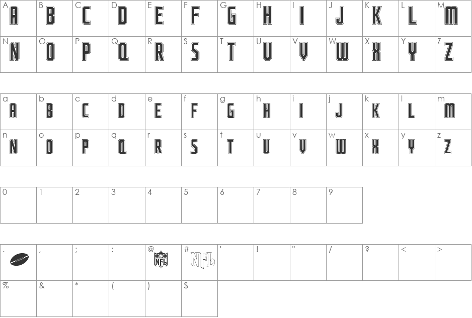 NFL Jaguars font character map preview