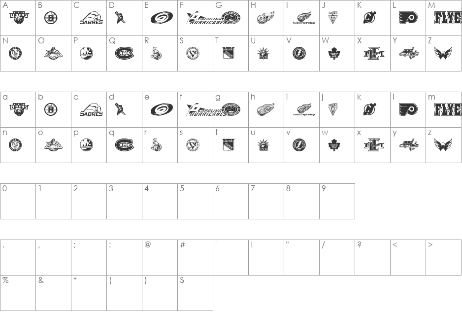 NHL EAST font character map preview