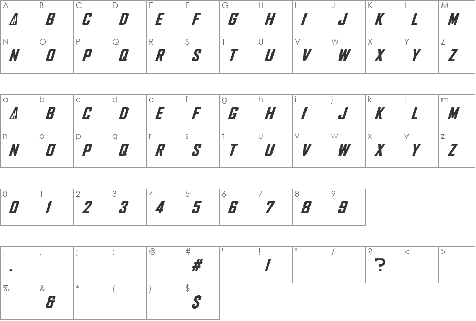 NHL Flames font character map preview