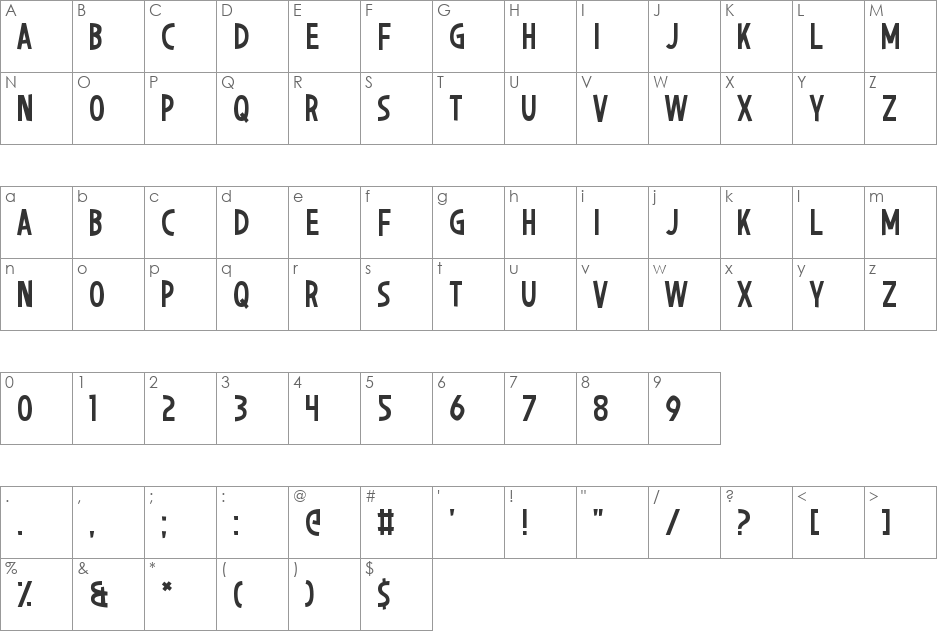 Niagaraphobia font character map preview