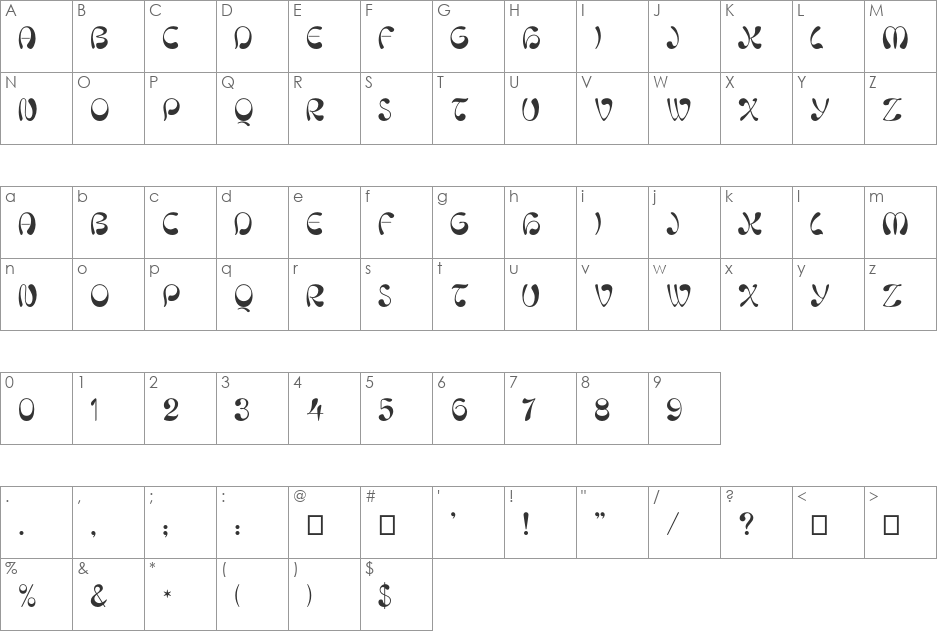 Niaisage font character map preview