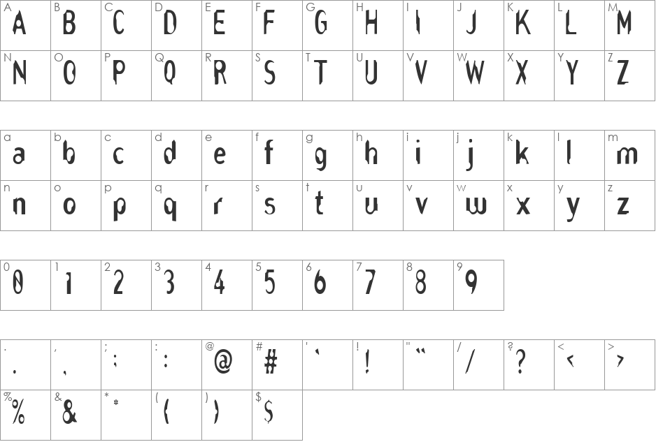NibblesCondensed font character map preview