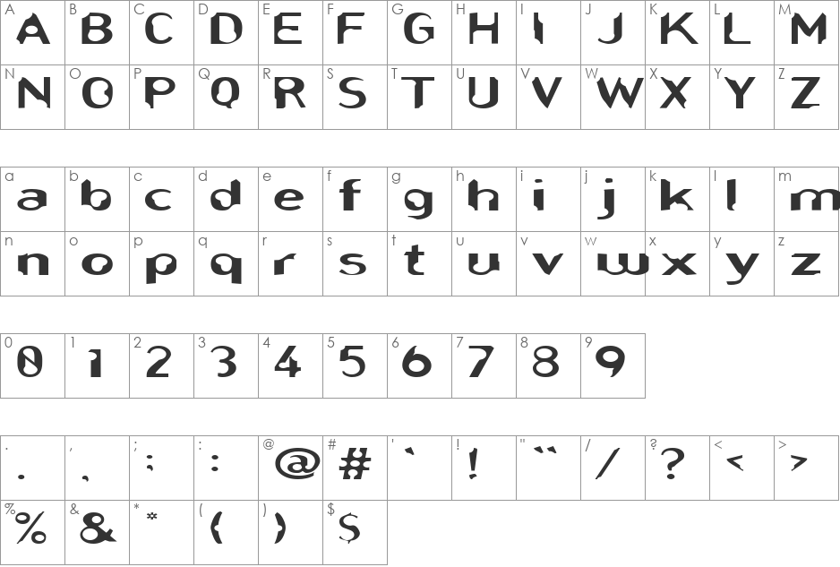 NibblesExtended font character map preview