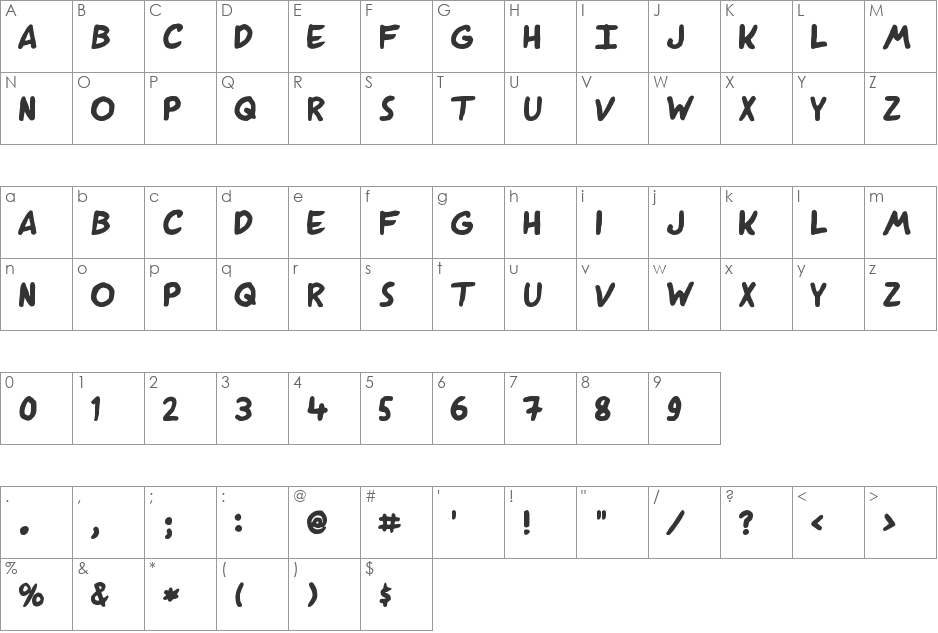 Nibby font character map preview