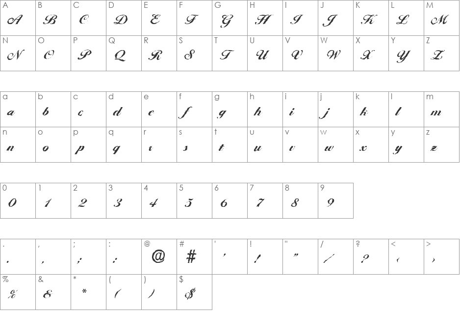 NicholasBeckerAntique-ExtraBol font character map preview