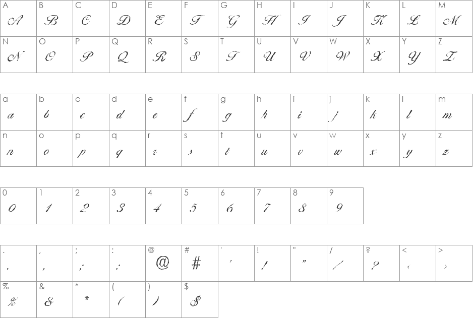 NicholasBeckerAntique-Light font character map preview