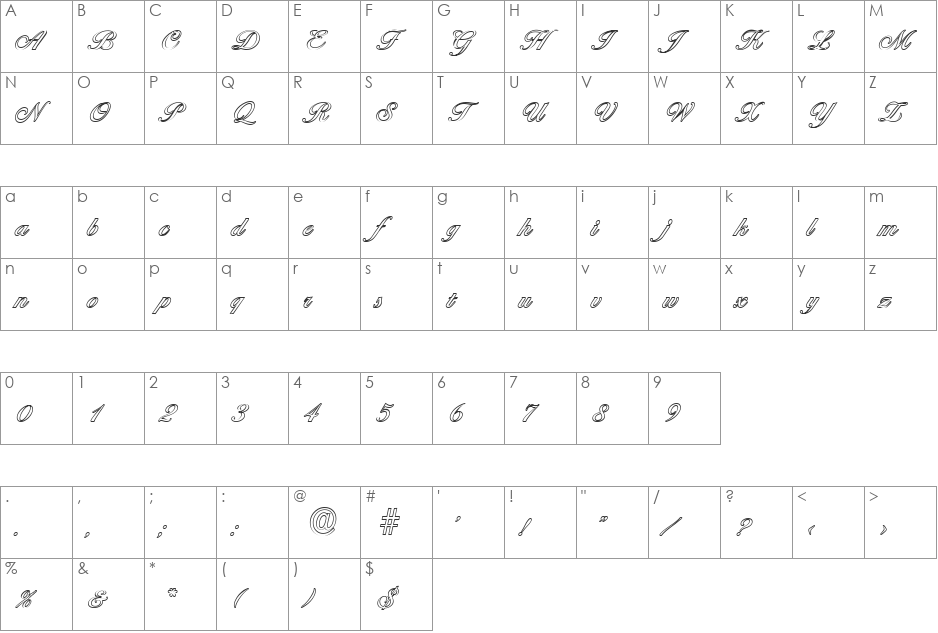 NicholasBeckerOutline font character map preview