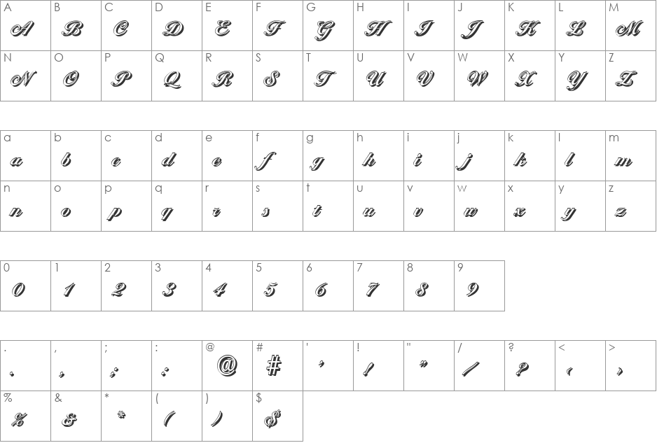 NicholasBeckerShadow font character map preview