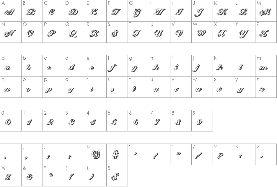 NicholasBeckerShadow-Black font character map preview