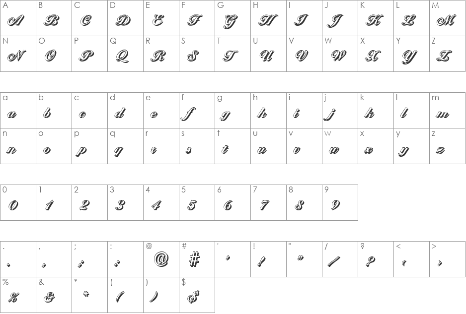 NicholasBeckerShadow-ExBold font character map preview