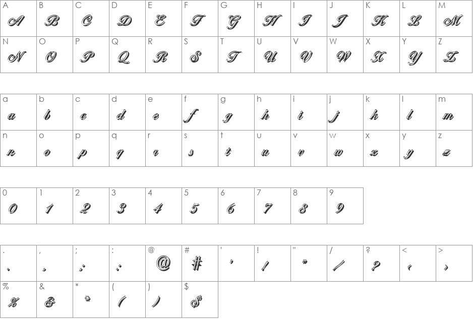 NicholasBeckerShadow-Light font character map preview