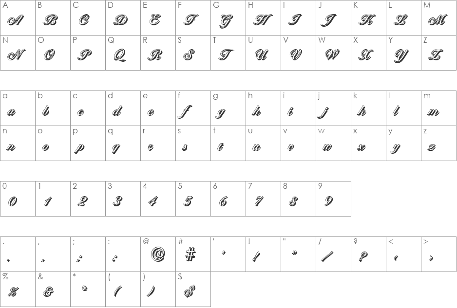 NicholasBeckerShadow-Medium font character map preview