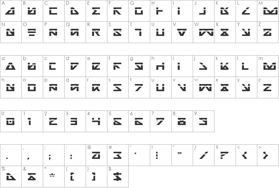 Nick Turbo Bold ExpLaser font character map preview