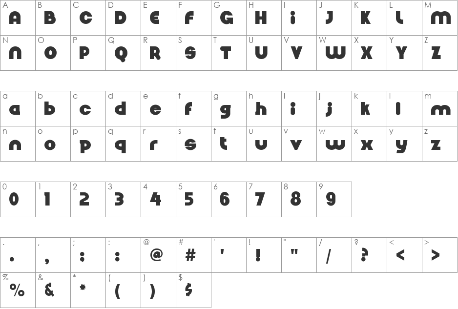 Nickel Bumpy font character map preview