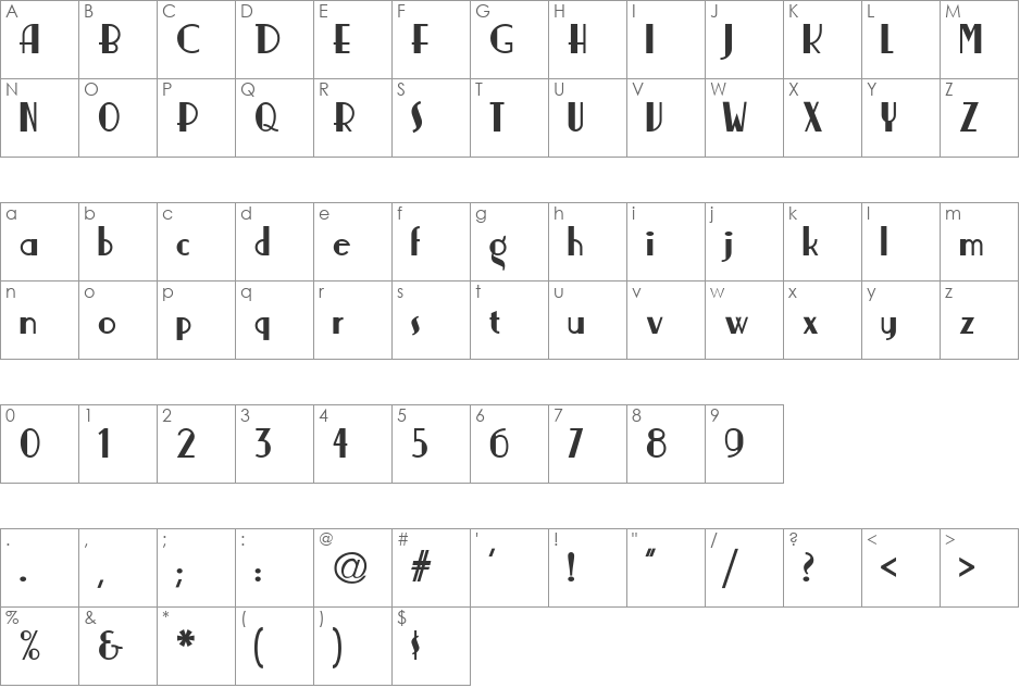 Nickerbocker NF font character map preview