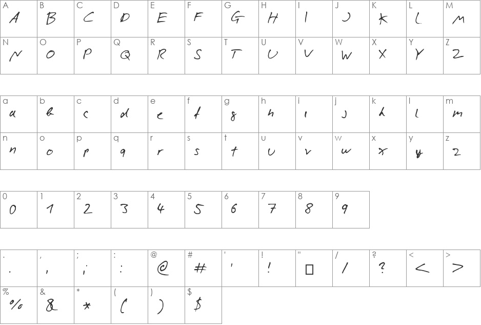 Nicolas font character map preview