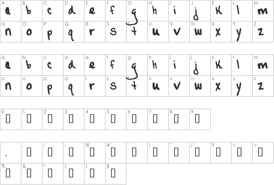 Nicole font character map preview