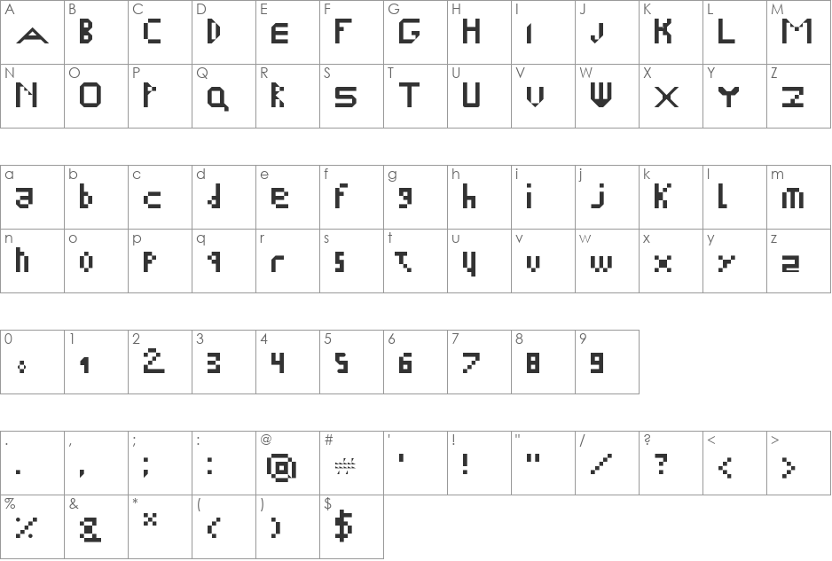 NiekFont font character map preview