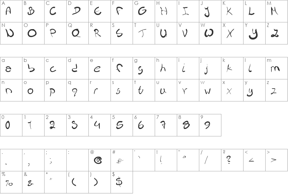 Nieknique font character map preview