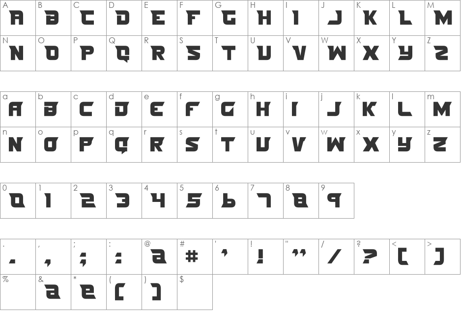 Nife Fite font character map preview