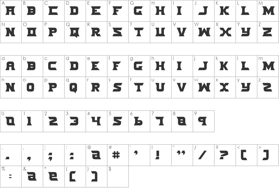 Nife Fiter font character map preview