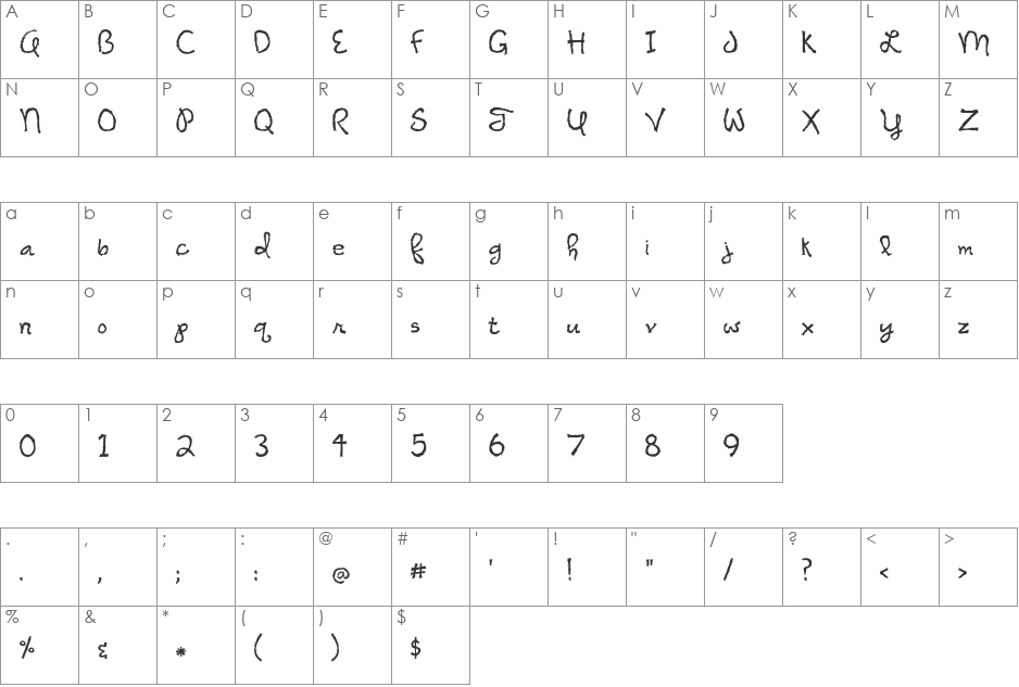 Night of the Fireflies font character map preview