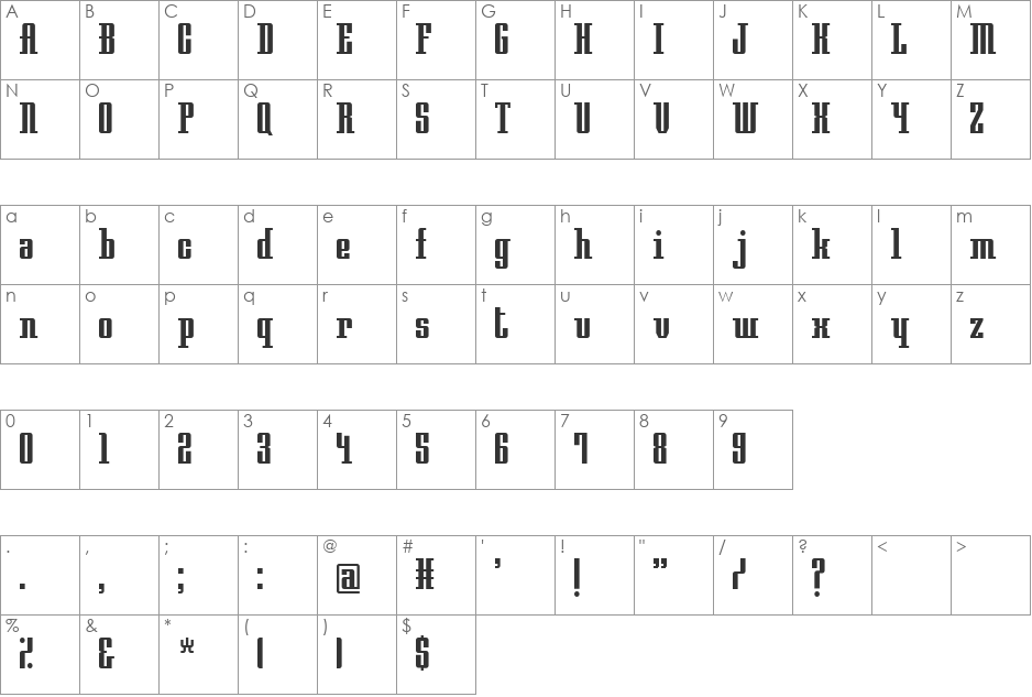 Night Train 315 font character map preview