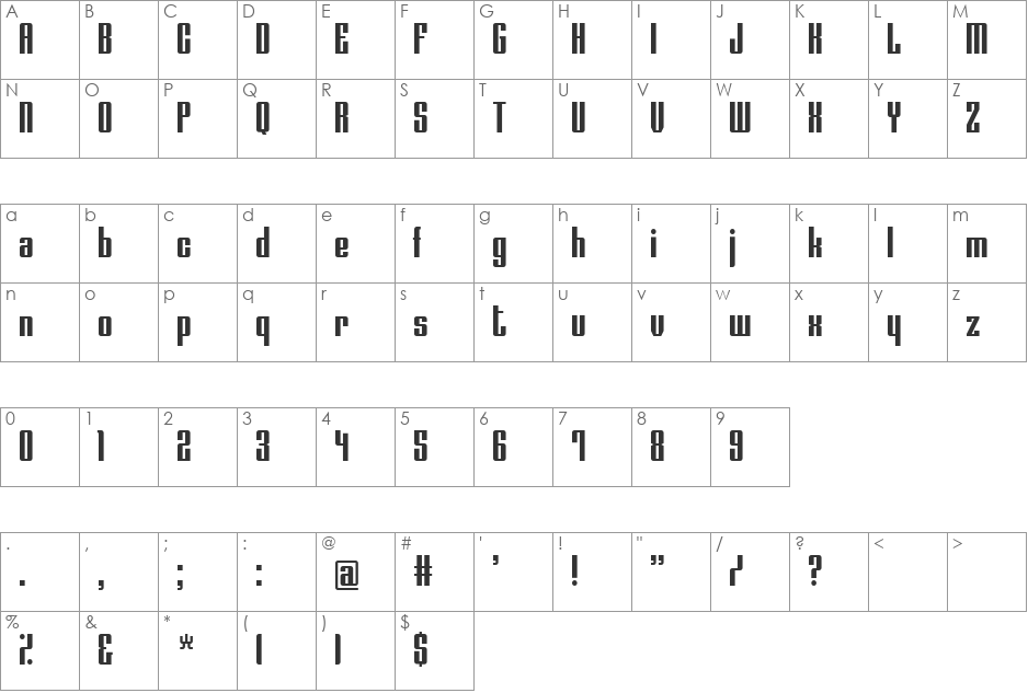 Night Train 382 font character map preview