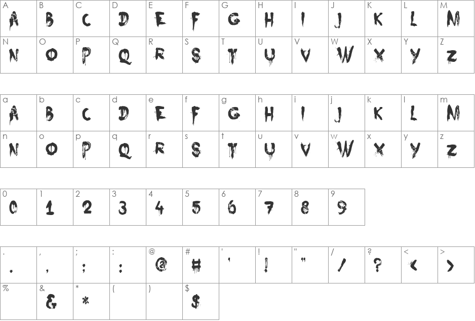 Nightbird font character map preview