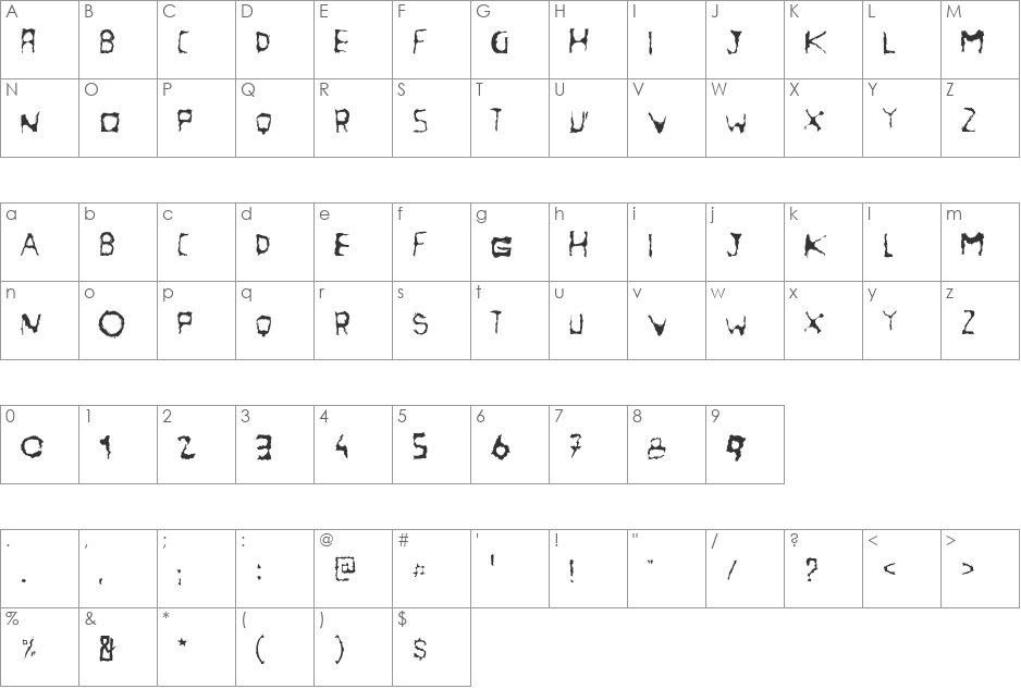 NightCola Stygma font character map preview