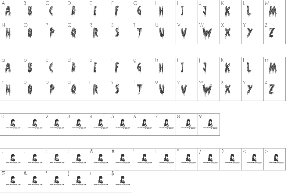 Nightfall font character map preview