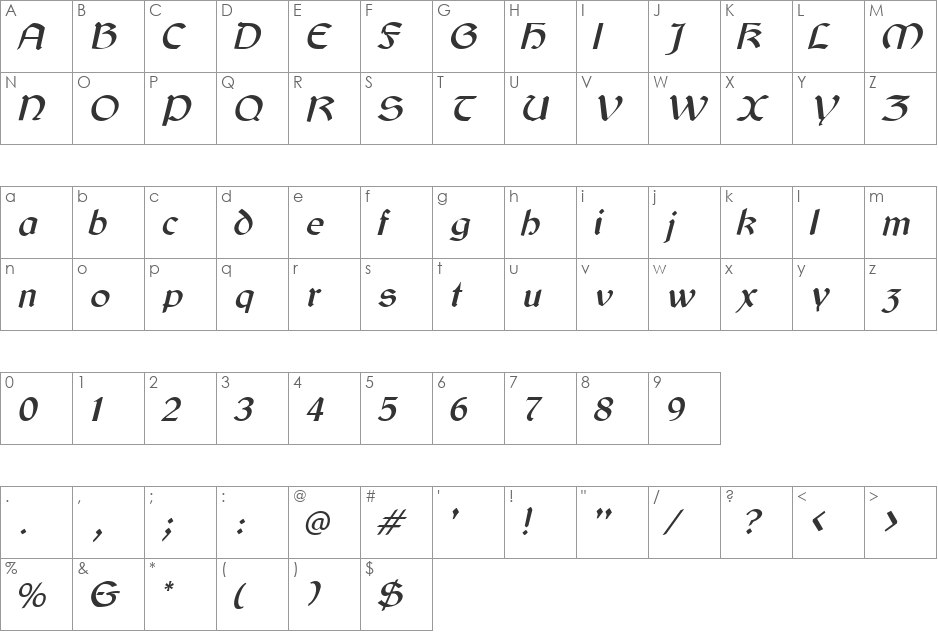 Nightfall 2 font character map preview