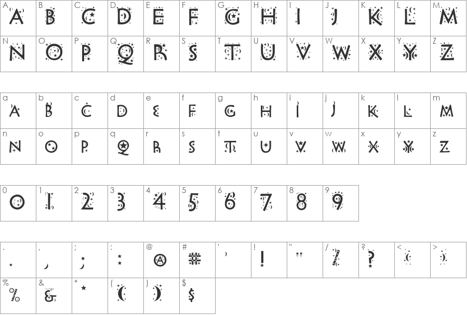 NightHawk font character map preview