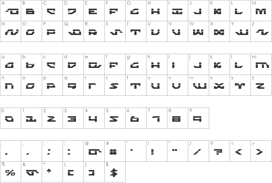 Nightrunner Laser font character map preview