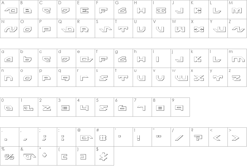 Nightrunner Shadow font character map preview