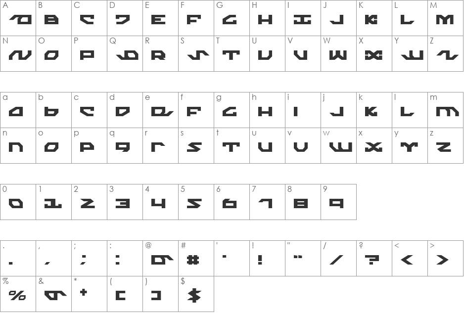Nightrunner Shadow Italic font character map preview