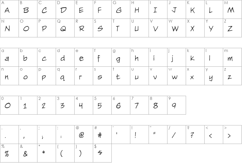 Nightwatcher BB font character map preview