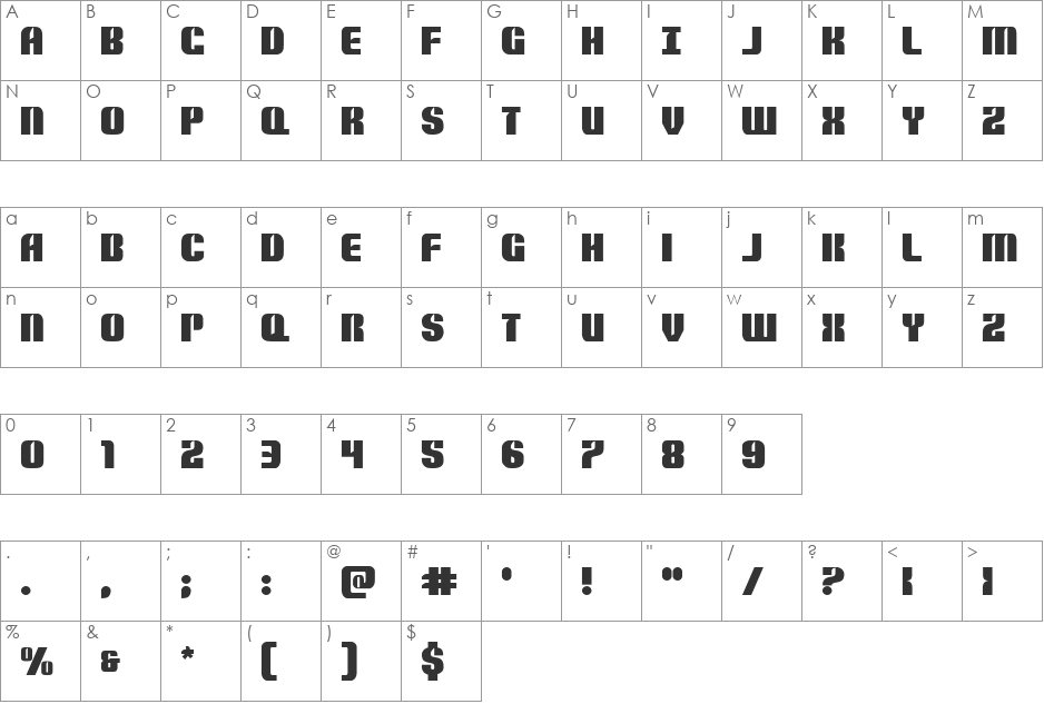 Nightwraith Leftalic font character map preview