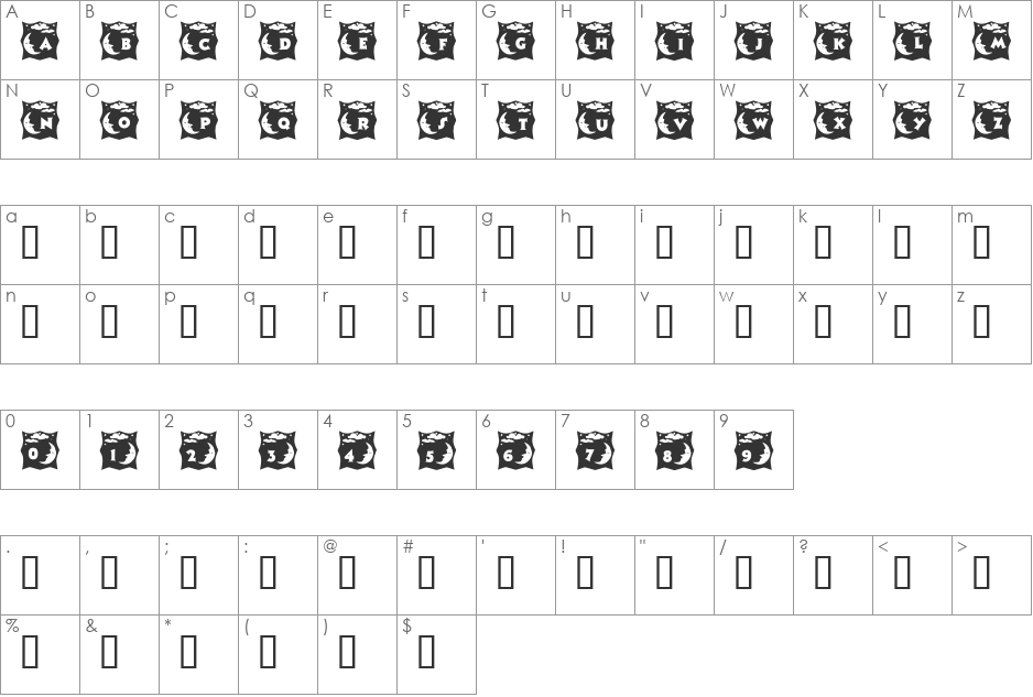 Nighty Night font character map preview