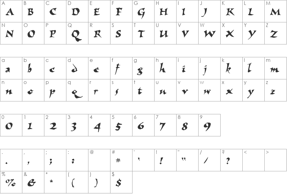 Nile Script font character map preview