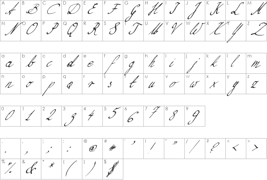 Nillie's Love Letters font character map preview