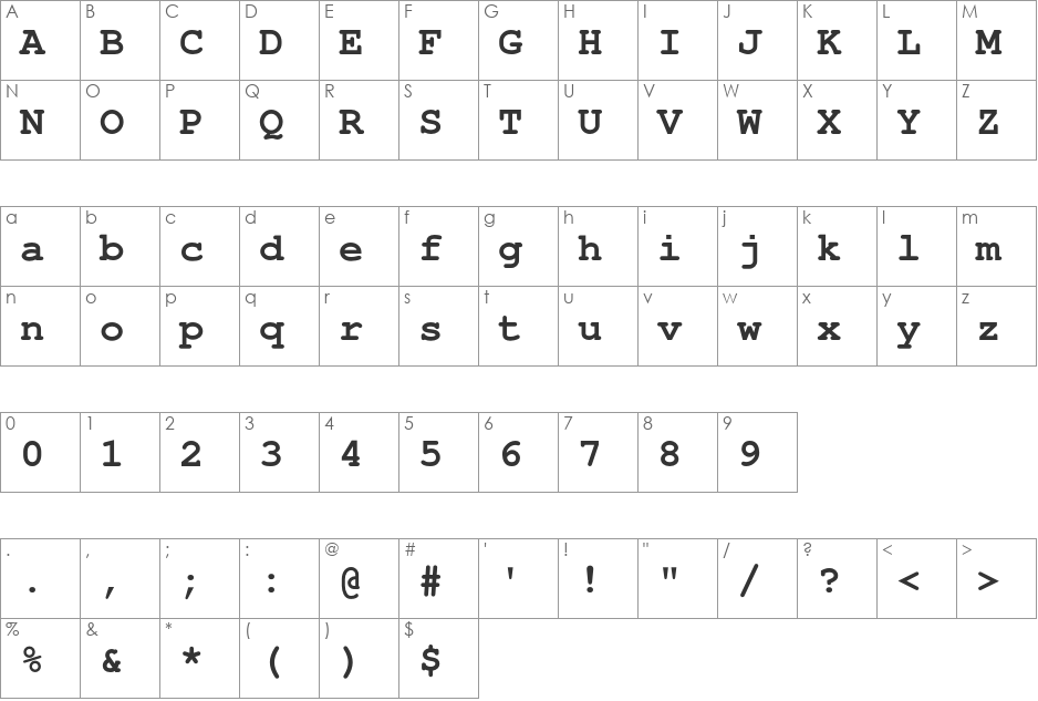Nimbus Mono font character map preview