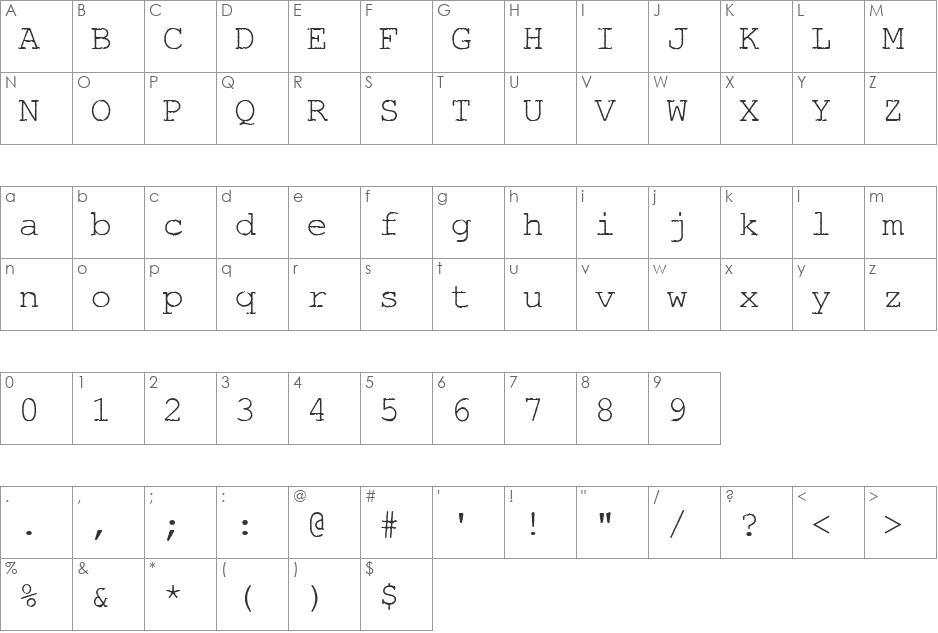 Nimbus Mono AntLReg font character map preview